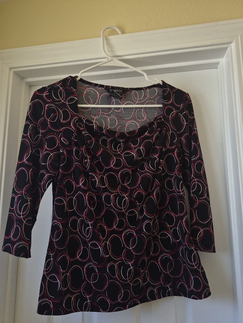George Black Top with Red and White Ring Print